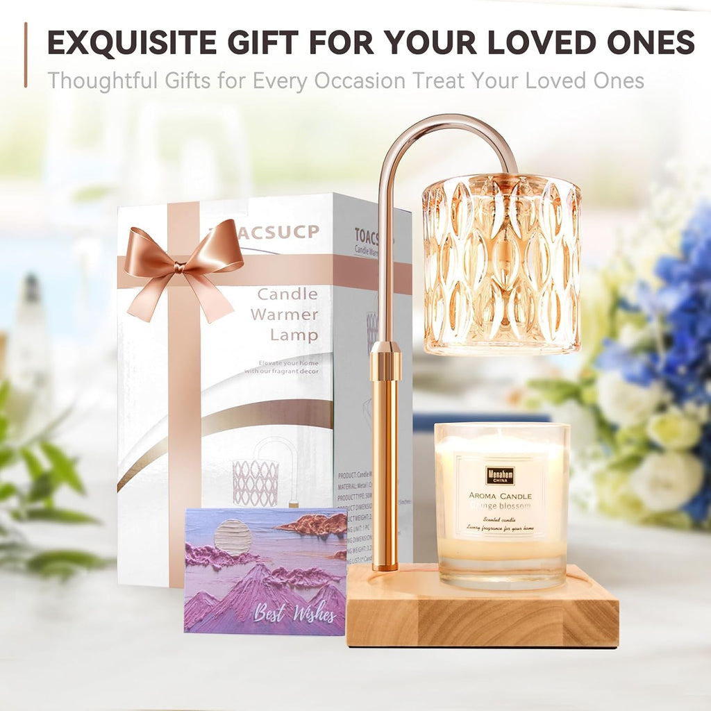 Candle Warmer Lamp with 3 Bulbs, Adjustable Height Dimmable Candle Warmer with Timer, Candle Lamp with Charming Gift Box Ribbon,Birthday Gifts for Women Mom, House Warming Gifts New Home Decor