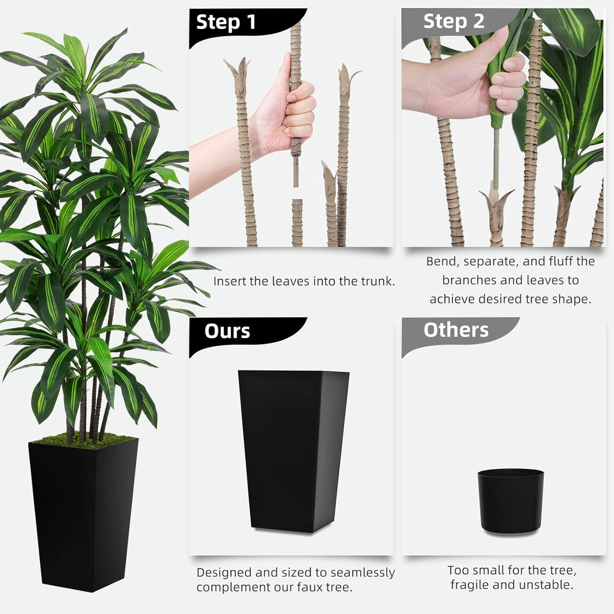 astidy artificial plant 6ft dracaena fake tree with showing dimensions
