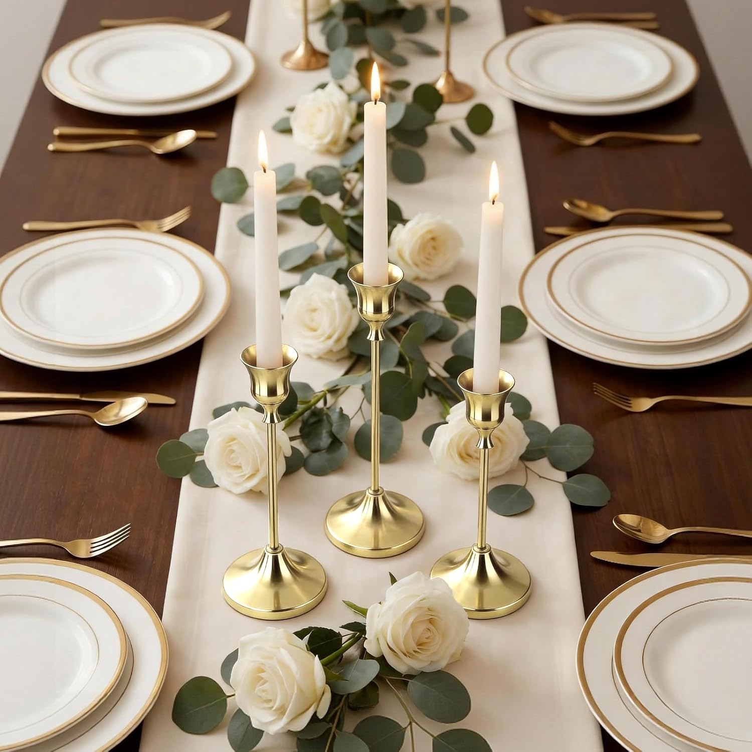 10 Sets Candle Gold Metal Candlestick Holders -Vintage Modern Metal Taper Candle Holders, Decorative Centerpiece for Table Mantel, Wedding Kitchen Home Decor, Wedding Gift,30Pcs