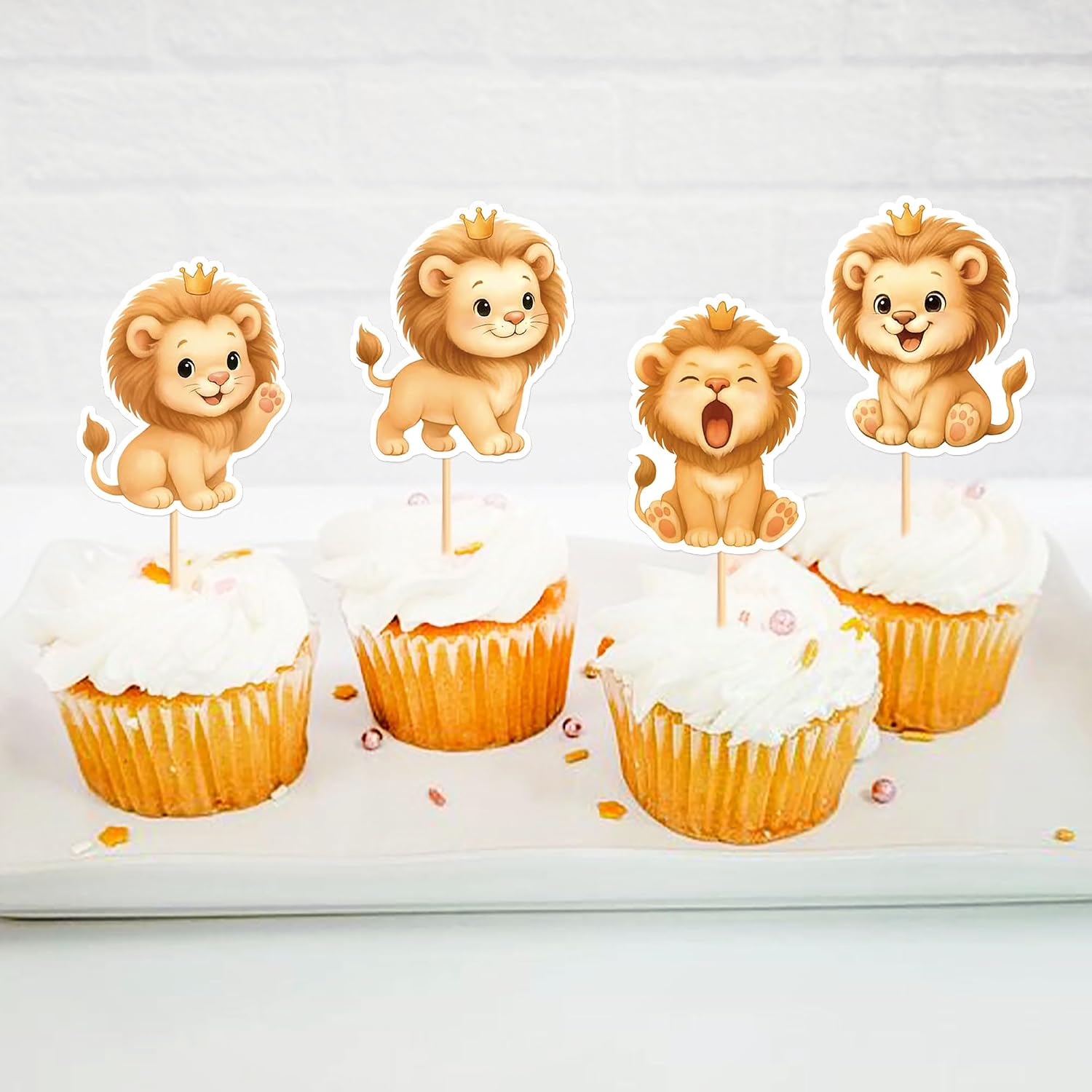 24Pcs Cute Lions Cupcake Topper Cartoon Lion Baby Cupcake Picks Safari Animal Food Picks for Baby Shower Boys Girls Lion Birthday Cupcake Decorations Lions Party Supplies