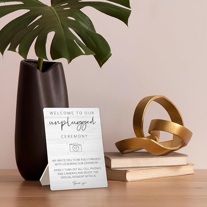 Wedding Welcome Sign, Wedding Wooden Sign Stand 5x7inch, Welcome to Our Unplugged Ceremony Sign for Wedding, Wedding Sign Stand, Wedding Signs for Reception, Wedding Ceremony Decorations