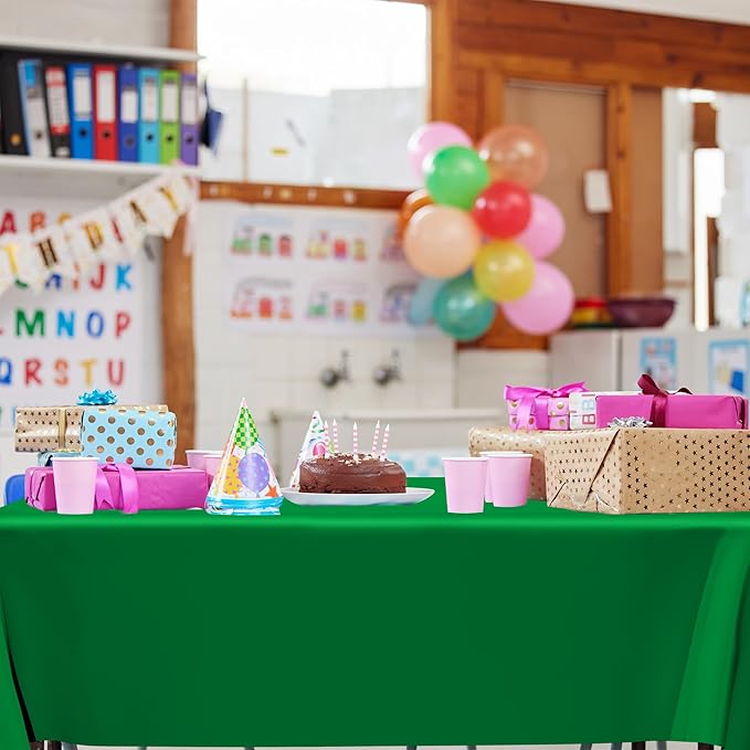 QZYL 12 PCS Disposable Plastic Table Cover, 54 X 108 in Large Table Cloth Rectangle, Green Plastic Tablecloth, Decorative Smooth Tablecloth for Parties Weddings Picnics Outdoor Events