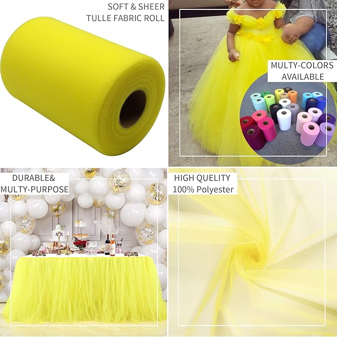 Yellow Tulle Fabric Rolls 6 Inch by 100 Yards (300 feet) Fabric Spool Tulle Ribbon for DIY Yellow Tutu Bow Baby Shower Birthday Party Wedding Halloween Decorations Christmas Craft Supplies