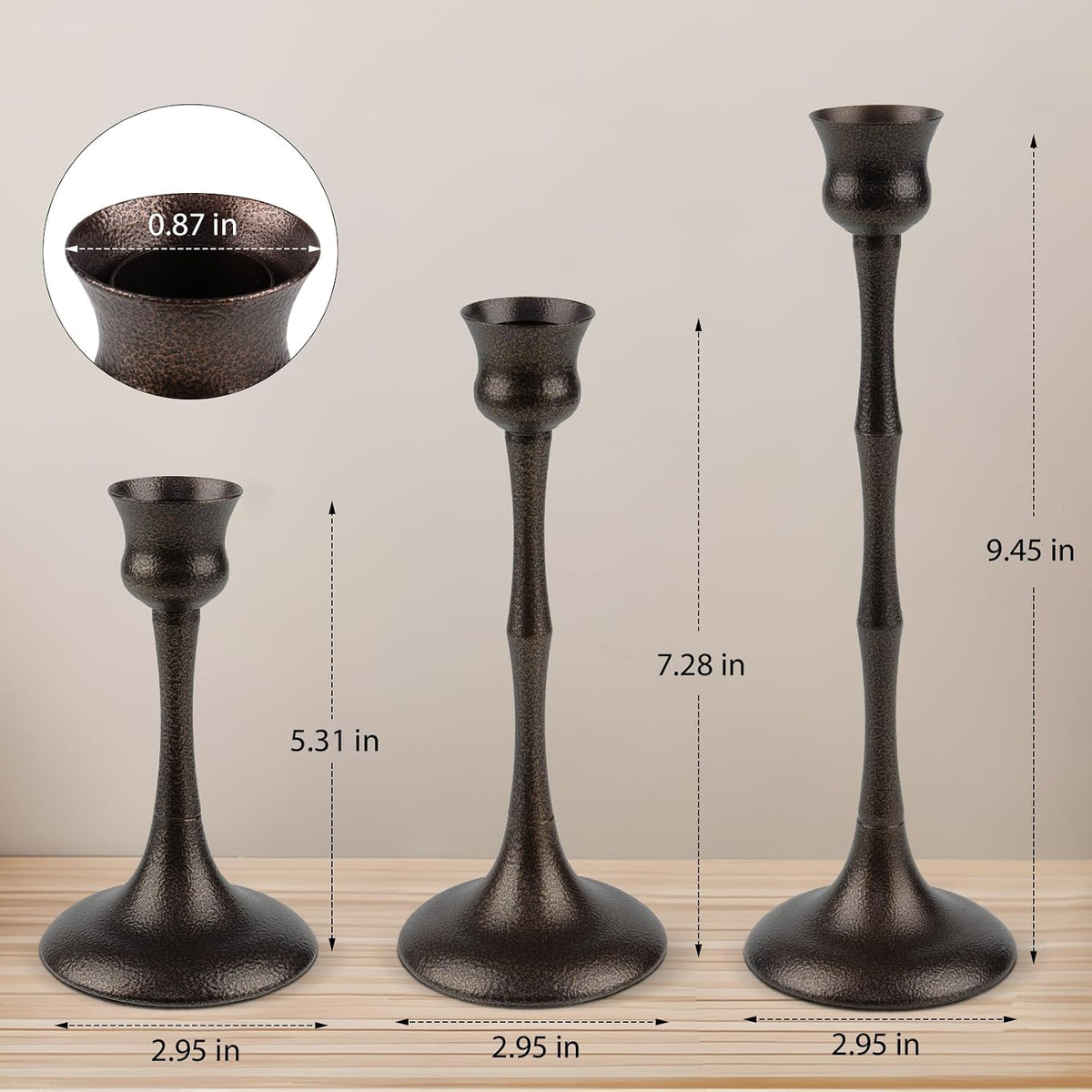 Vintage Metal Candlestick Holders, Set of 3 Bronze Candle Holders for Candles...