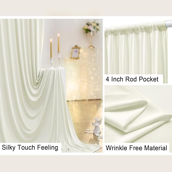 20 ft x 10 ft Wrinkle Free Ivory Backdrop Curtain for Wedding Parties, Polyester Ivory Photo Backdrop Drapes 4 Panels 5x10ft for Baby Shower Photoshoot Engagement Birthday Party Photography Background