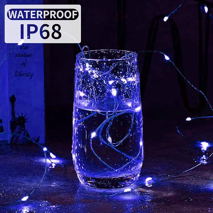 Aogist Led Fairy Lights 3 Modes Battery Operated String Lights Waterproof Silver Wire 7 Feet Firefly Starry Moon Mason Jar Lights for DIY Wedding Party Christmas (Blue, 20 Pack)