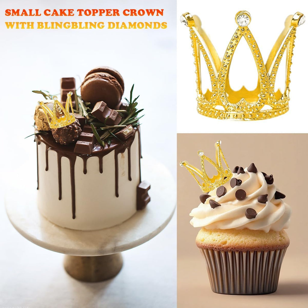 9-Piece Gold Mini Crown Cake Toppers - Cute Queen/Princess Small Crowns, Ideal Cupcake Toppers for Birthdays, Princess-Themed Parties & Cake Decoration