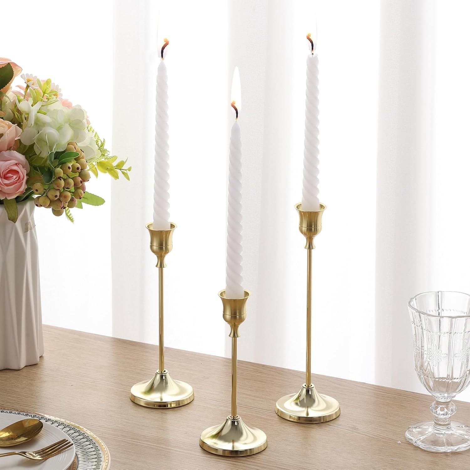 6Pcs Gold Metal Taper Candle Holders, Decorative Candlestick Holders for Wedding Table Centerpiece, Fireplace Mantel, Dining Room, Housewarming Gift