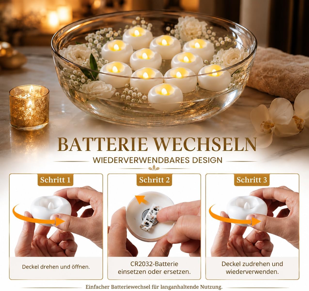 12 Pack 2.3” Flameless LED Floating Candles, Water-Activated Battery Operated Floating Candle with180+ Hours Runtime for Cylindrical Vase, Pool, Fountain - Ideal for Wedding, Party Decoration