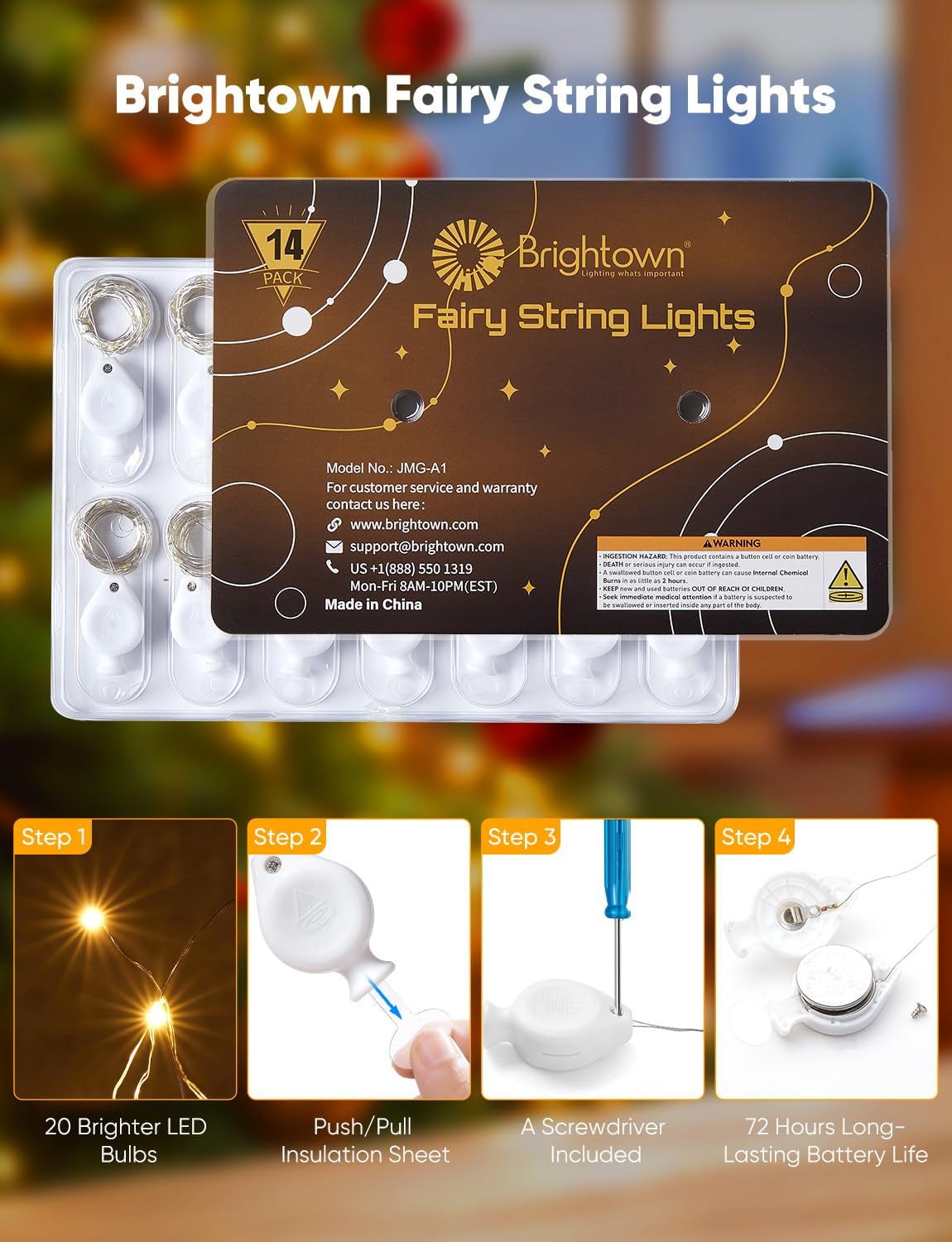 Brightown 14 Pack 6 Color LED Fairy Lights Battery Operated String Lights, 7 ft 20 LED Waterproof Silver Wire Twinkle Lights