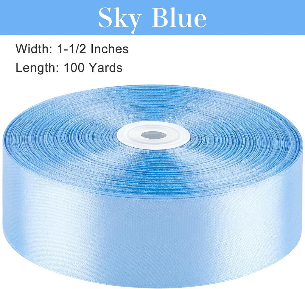 Light Blue Satin Ribbon, 1-1/2 Inches, 100 Yards | For Bows, Flower Bouquets, Gift Wrapping, Wedding, DIY Crafts