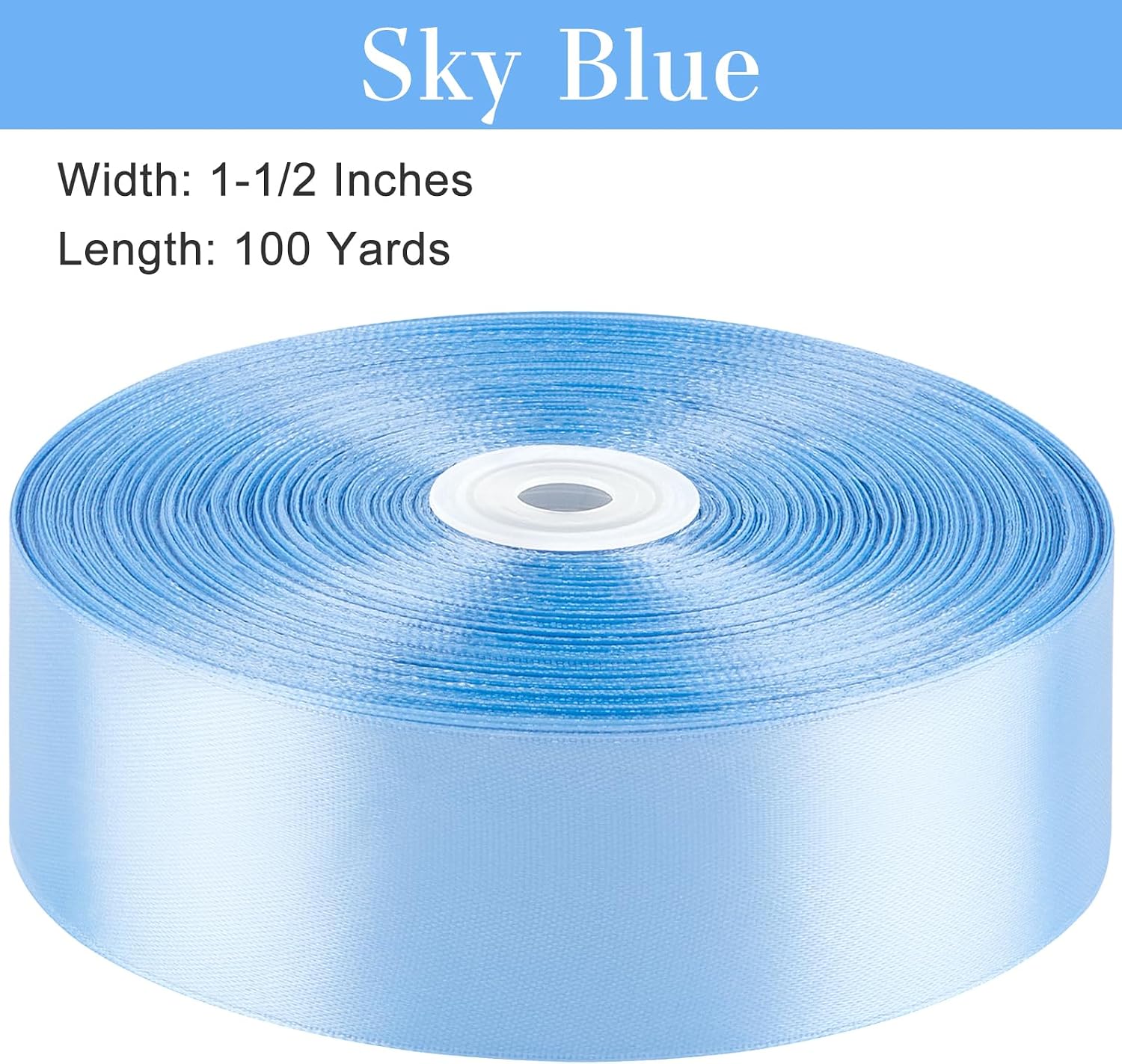 Light Blue Satin Ribbon, 1-1/2 Inches, 100 Yards | For Bows, Flower Bouquets, Gift Wrapping, Wedding, DIY Crafts