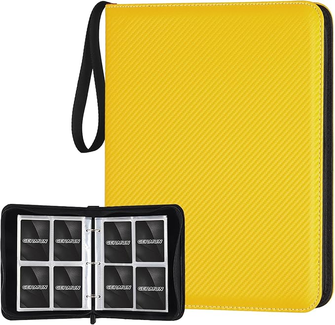 4 Pocket Card Binder, Premium Zip Trading Card Binder, 400 Double Sided Pocket PU Card Collection Binder, Collector Card Album, Card Folder for MTG, TCG, Sports Cards, Game Cards (Yellow)