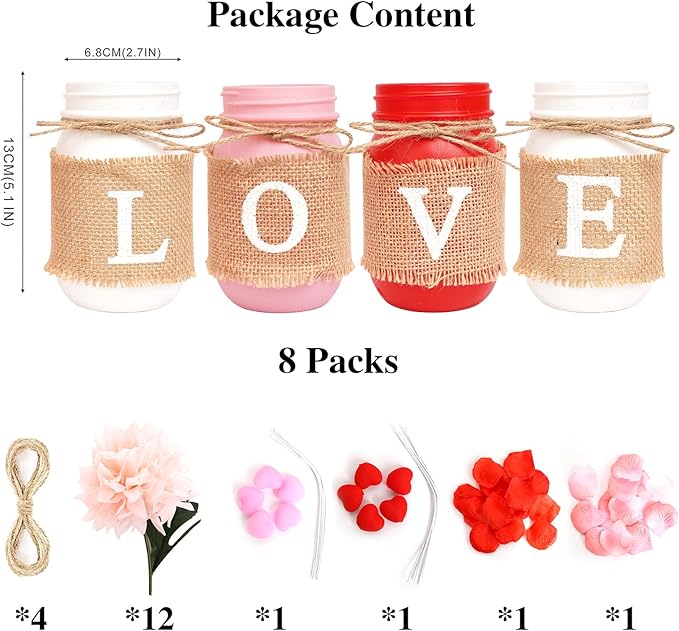 Wedding Mason Jar Centerpiece Table Decorations - Fireplace Mantle Decor with Artificial Flowers for Dining Table Coffee Table Farmhouse Home Decor