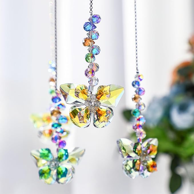 HDCRYSTALGIFTS 4pcs Crystal Butterfly Suncatchers for Window Hanging Ornaments, Rainbow Maker Sun Catchers Indoor Outdoor Patio Garden Decor Gifts