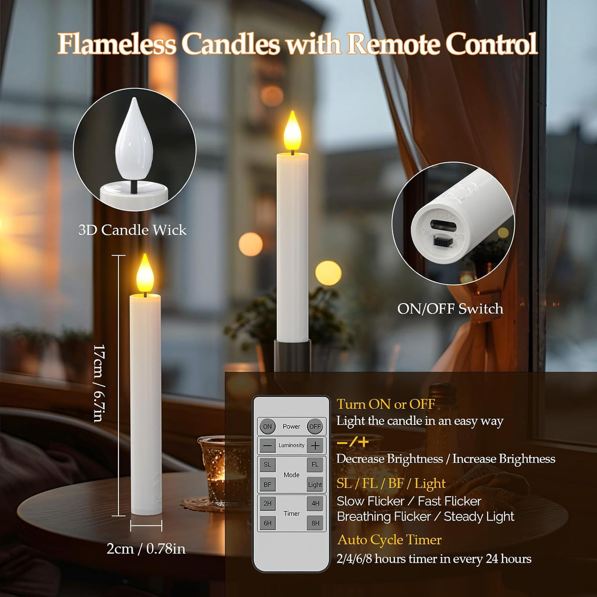 PChero Rechargeable Flameless Taper Candles with Charging Station, 10 Pack