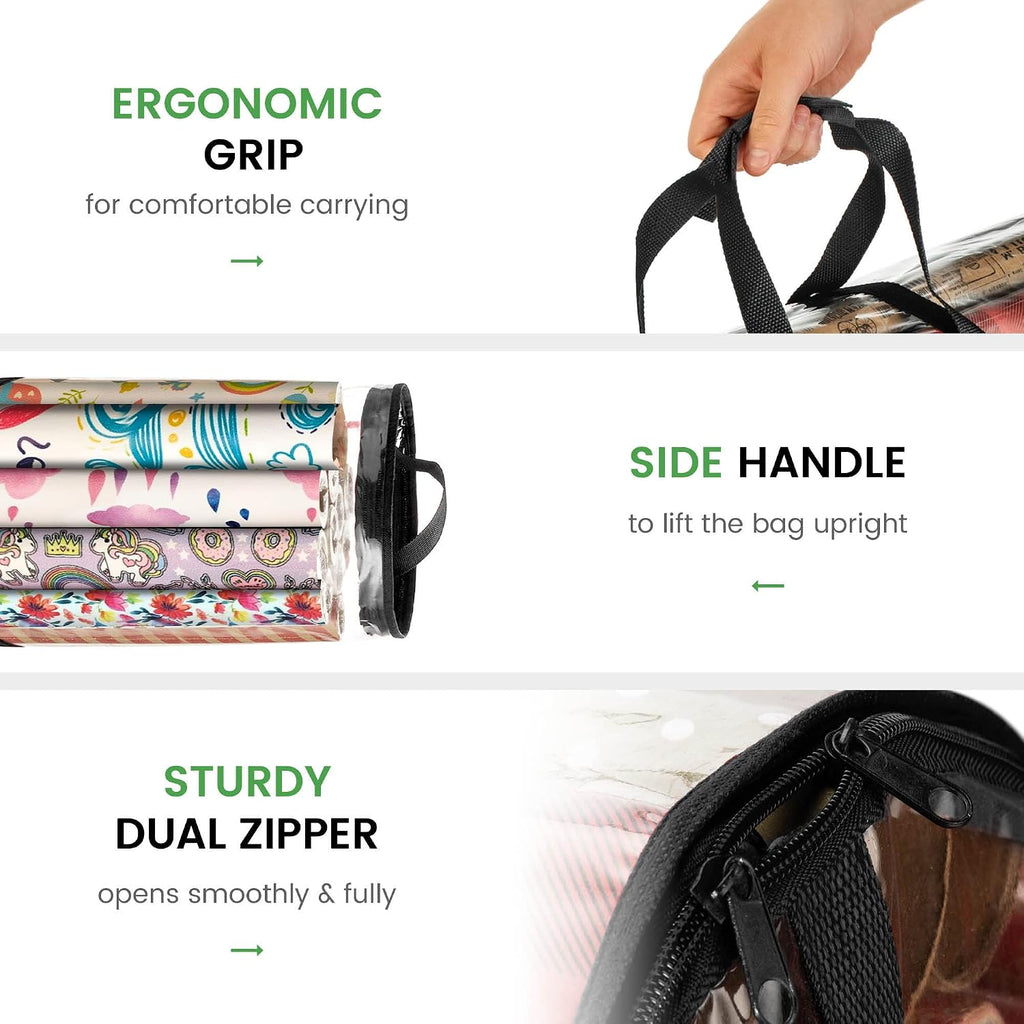 ZOBER Round Christmas Gift Wrapping Paper Organizer Storage - 40 Inch Gift Wrap Storage Containers - Wrapping Paper Holder, Clear PVC Waterproof, Fits 25 Standard Rolls - Black
