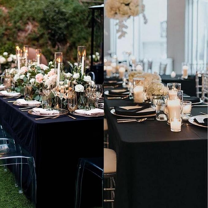 6 Pack Black Table Cloth Rectangle Table 60 x 84 Inch Tablecloths for 6 Foot Rectangle Tables. Stain and Winkle Resistant Polyester Washable TableCloths for Parties Wedding Dining