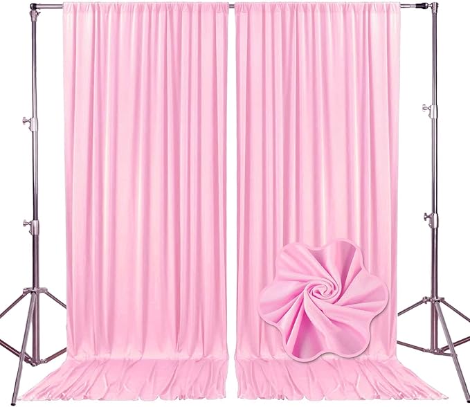 10ft x 10ft Rose Pink Backdrop Curtains for Parties, Fabric Satin Background Curtain with Rod Pockets for Weddings, Birthday, Baby Shower, Photography, Graduation Party Backdrop Drapes, 2 Panels