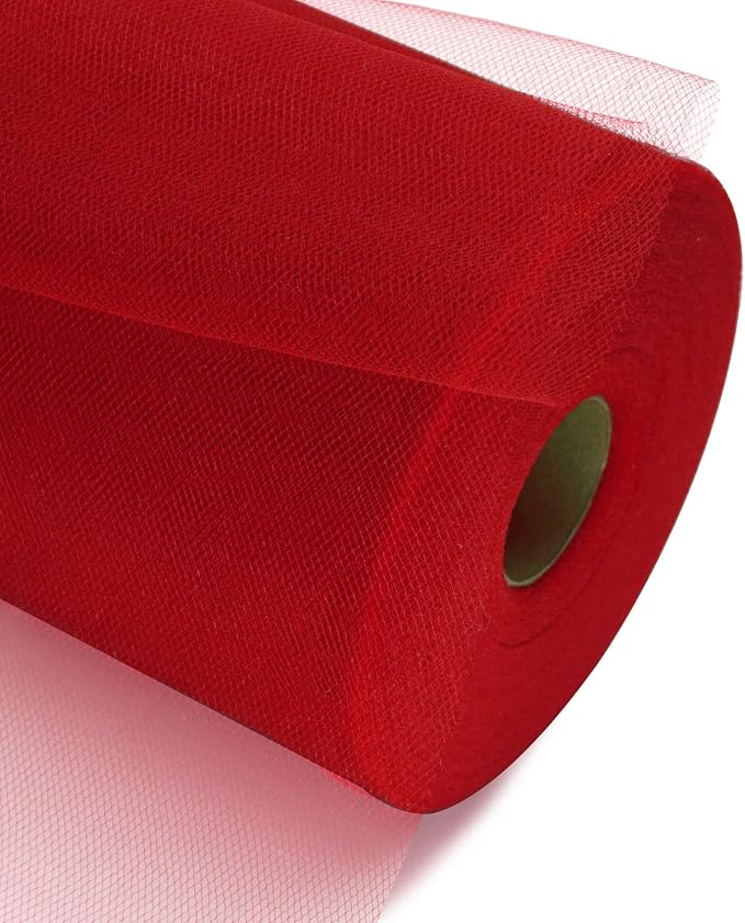 Red Tulle Fabric Rolls 6 Inch by 200 Yards (600 feet) Fabric Spool Tulle Ribbon for Christmas Gift Wrapping DIY Red Tutu Bow Baby Shower Birthday Party Wedding Decorations Craft Supplies
