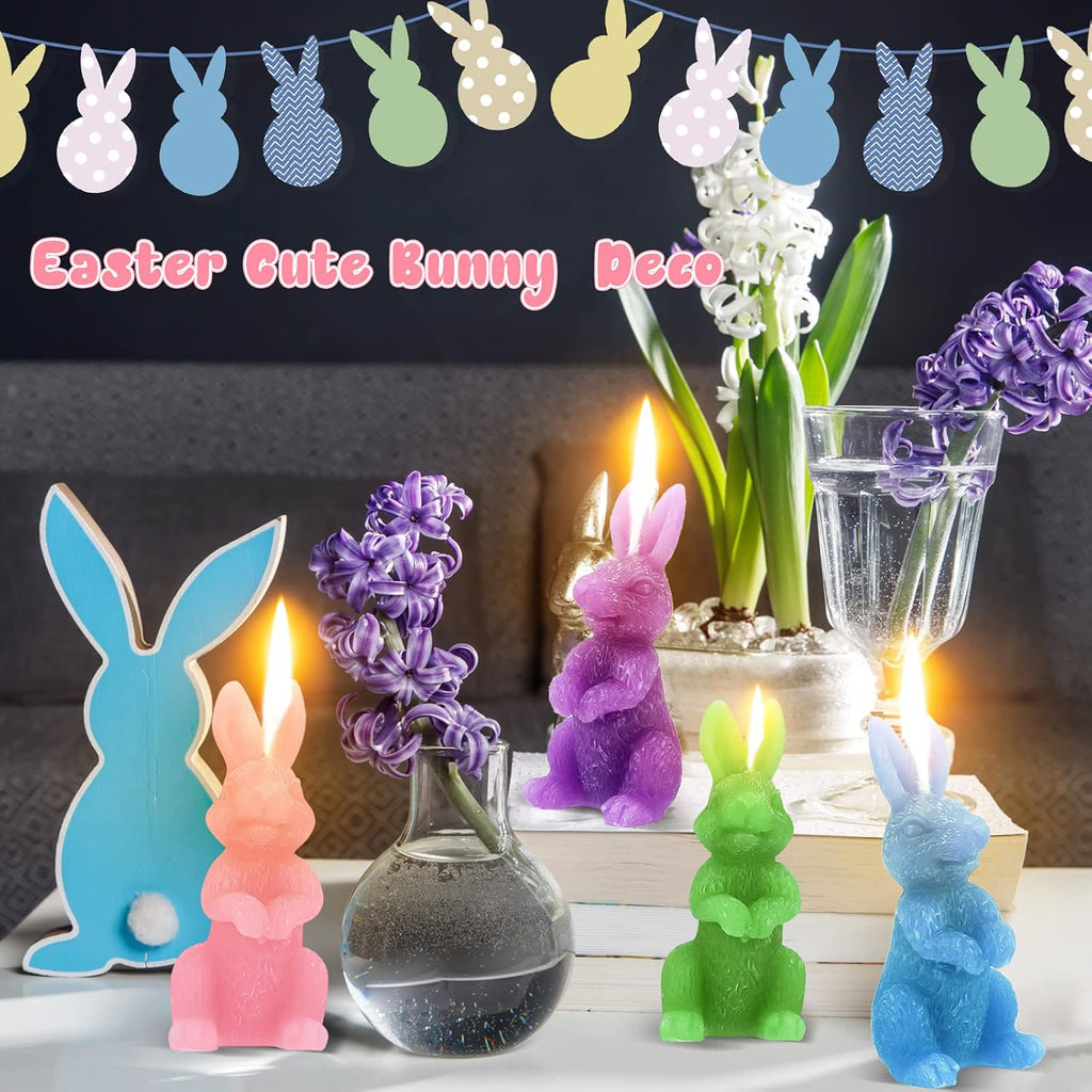 BBTO 4 Pcs Easter Bunny Candles Gift Set Rabbit Shape Spring Candles for Easter Bunny Decorations Party Table Home Decor Spring Celebrations