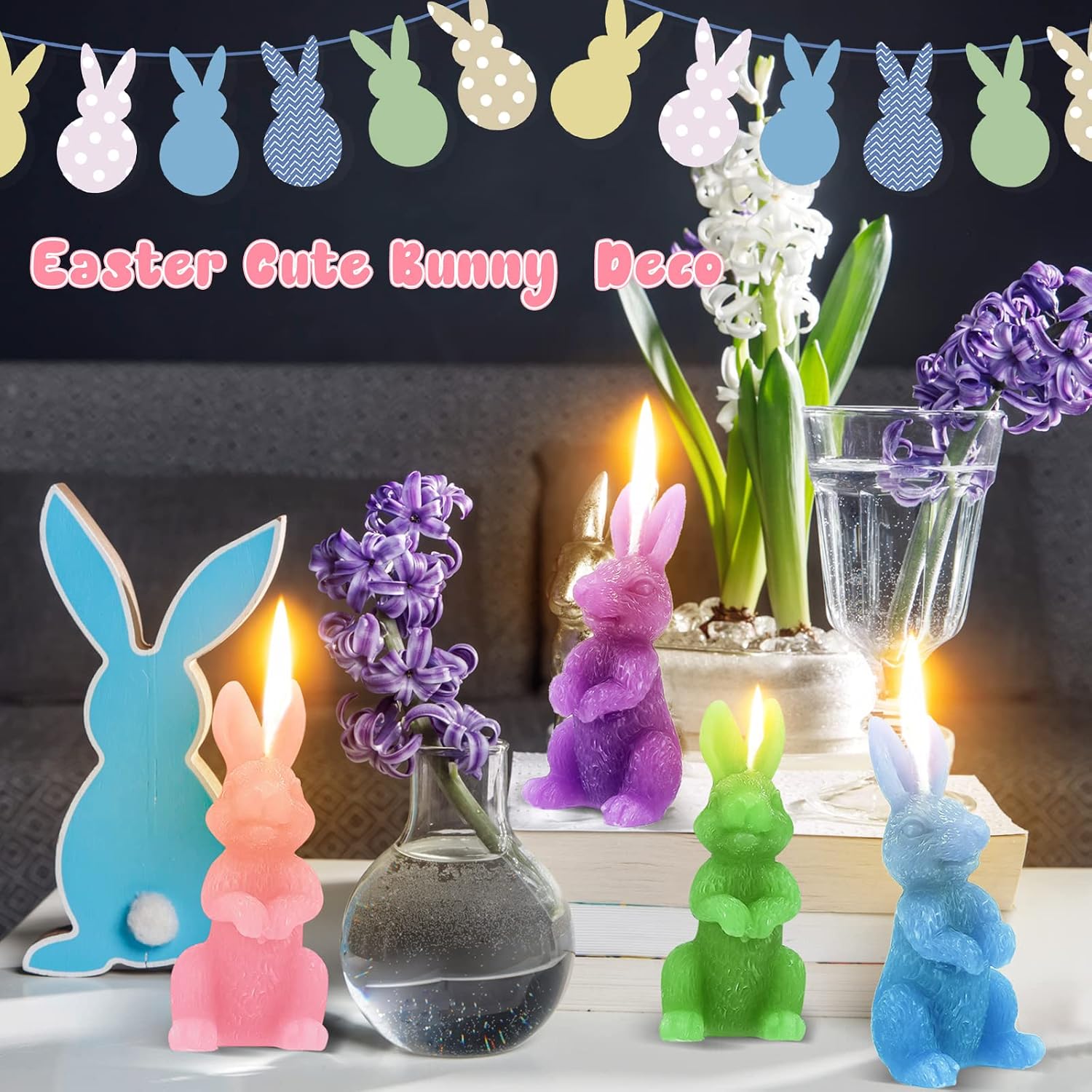 BBTO 4 Pcs Easter Bunny Candles Gift Set Rabbit Shape Spring Candles for Easter Bunny Decorations Party Table Home Decor Spring Celebrations