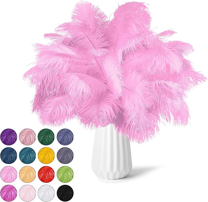 NEWONG 30pcs Pink Ostrich Feathers Natural Bulk 9-12inch(23-30cm) Vase Craft Wedding Home Party Centerpieces Christmas Day Decoration