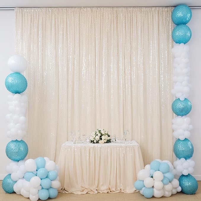 ShinyBeauty 20ftx10ft Sequins Fabric Backdrop Curtain-Ivory Backdrop for Photoshoot Beige Glitter Backdrop for Parties Ivory White Photo Backdrop Wedding Decoration