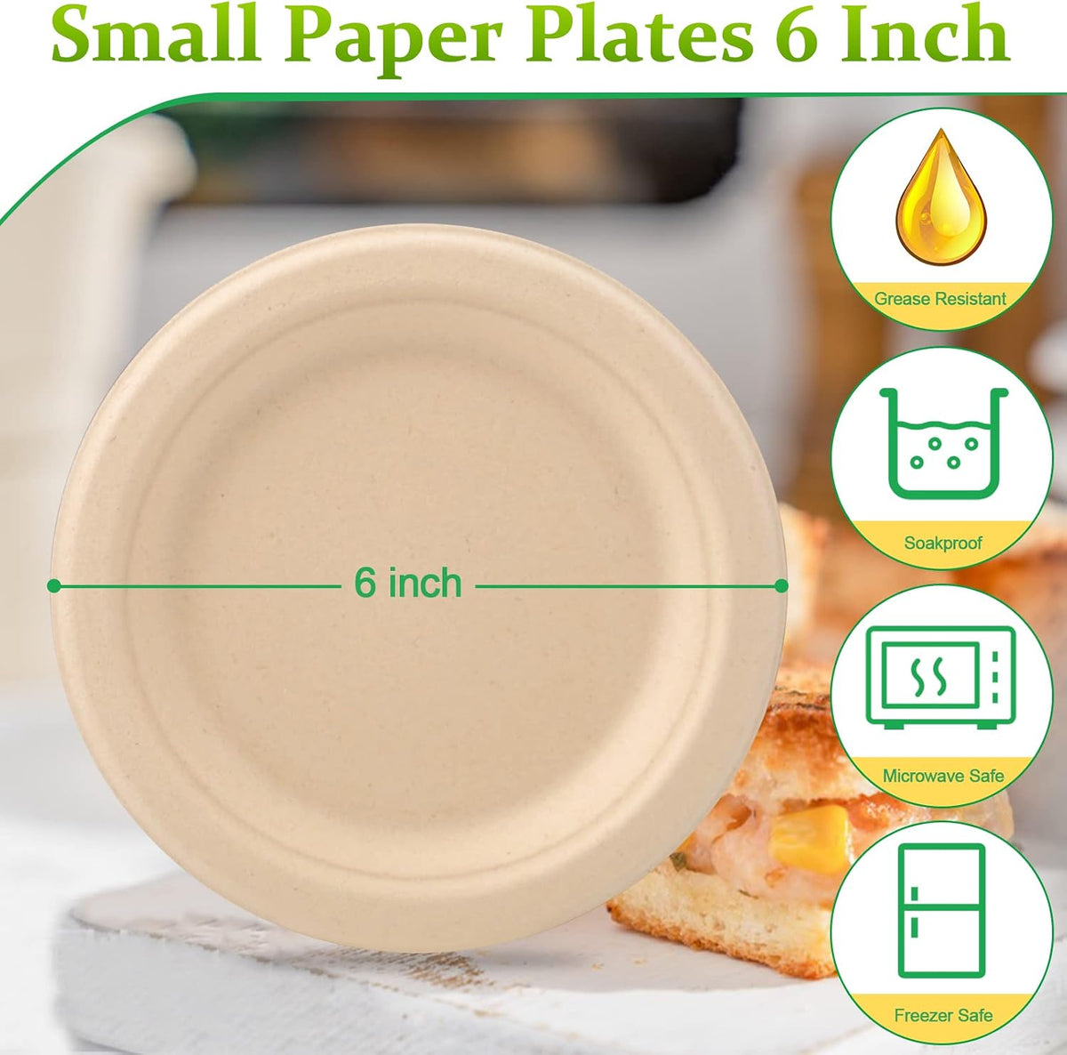 300 Pack 6 inch Paper Plates, Small Paper Plates Bulk, Brown