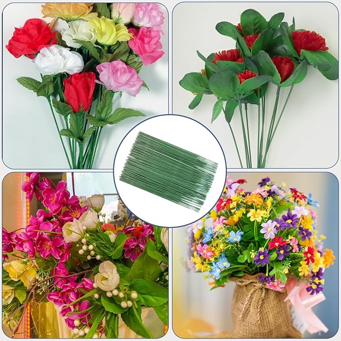 Green Floral Stems - 100pcs Plastic Flower Rods for Bouquets and Arrangements, Ideal for Crafts and Florists (17CM /6.7in)