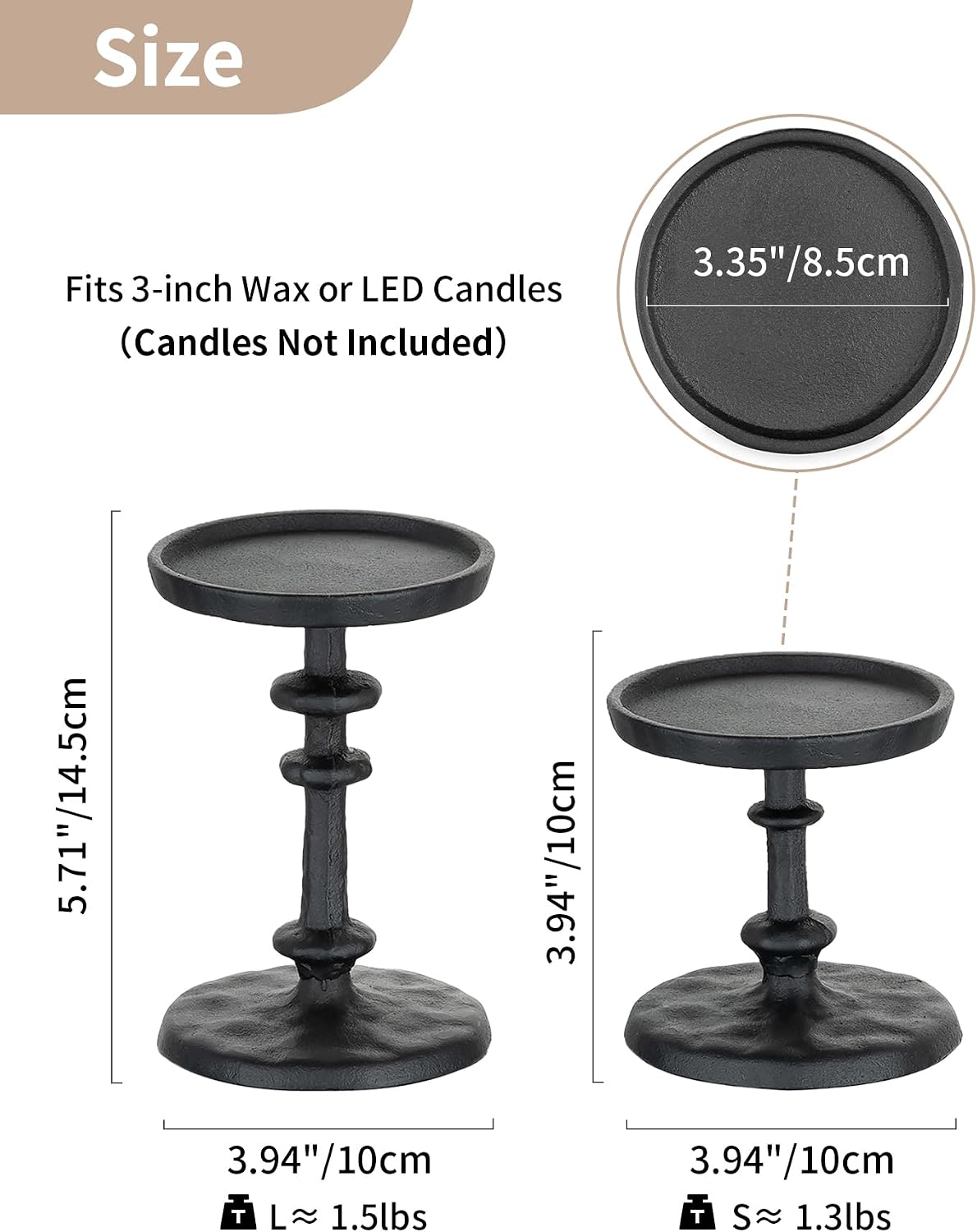 NUPTIO Pillar Candle Holder Black: Solid Cast Iron Candle Stand