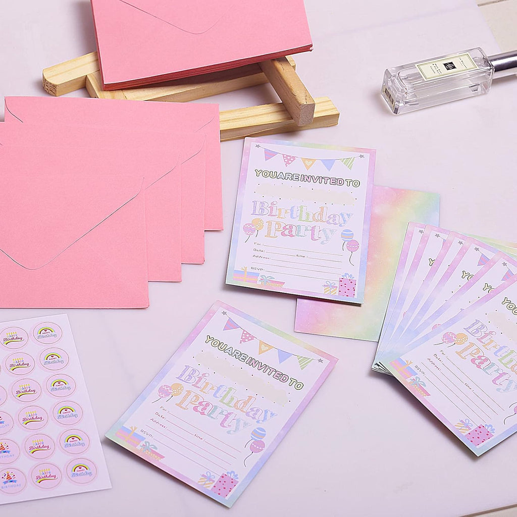 Idealmuzik 30 Pack Birthday Party Invitations for Girls with Envelopes and Sticker, Cute Birthday Party Invitations Cards for Kids, Party Decorations Supplies for Baby Shower Birthday Party