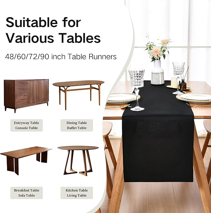 Farmhouse Black Table Runner Dining Table Runners 72 Inches Long Coffee Table Runner for Dresser Living Room Bedroom Holiday Party Banquet 12X72 Inch