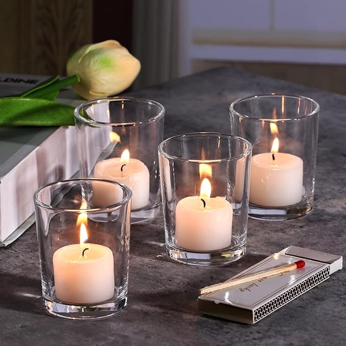 DARJEN Votive Candle Holders Set of 12 - Glass Votives Holder - Clear Floating Tealight Candle Holder Bulk for Table Centerpieces & Wedding Decor