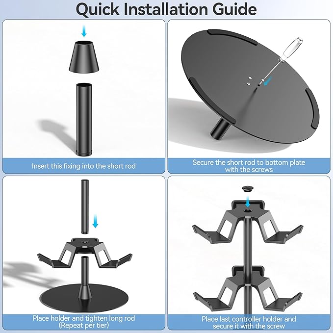 Headset Stand 3 Tiers for Desk, Rotatable Gaming Controller Stand for PS5/PS4/Xbox/Switch2/PS Portal/Phone, Universal PC Gamer Gift Accessory Controller/Headphone Holder for 9 Packs Controller