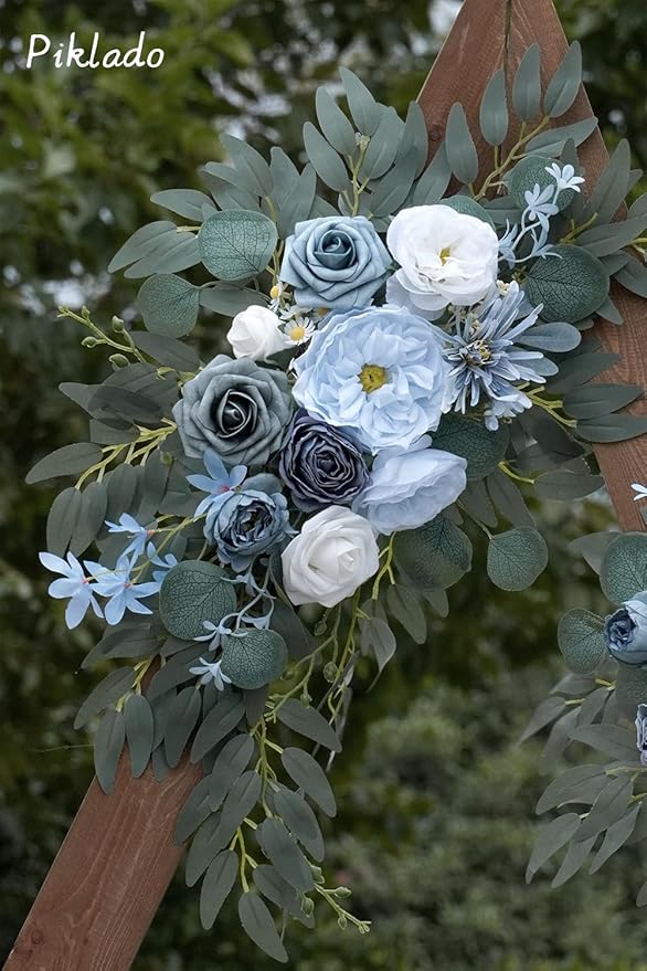 Faux Flower Swag Set of 2 for Wedding Welcome Signs Floral Swag Wedding Reception Ceremony Signs Decor (Blue)