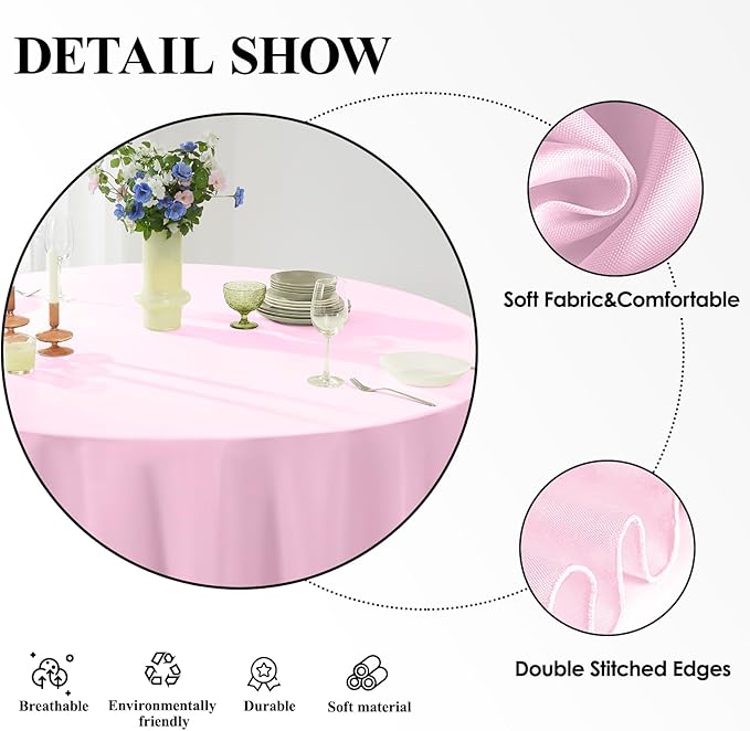 Round Tablecloth 120 Inch 6 Pack Pink Tablecloths Washable Decorative Linen Polyester Table Clothes Cover for Dining Table Banquets Buffet Parties and Wedding