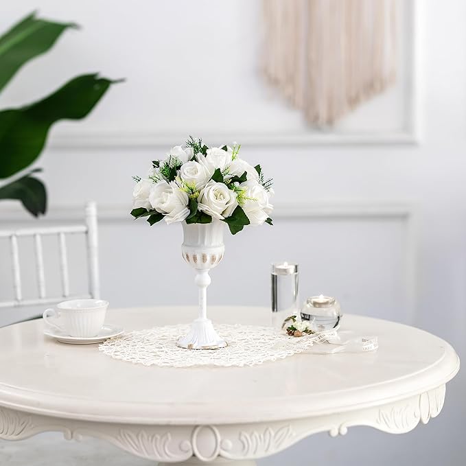BLOSMON White Flowers for Wedding Centerpieces: 10 Pcs Artificial Roses Flower Balls for Table - Fake Silk Kissing Bouquet Floral Arrangement Center for Home Party Event Decor