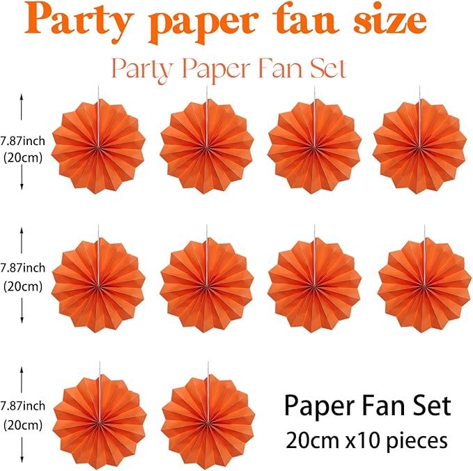 Orange Birthday Party Decorations,DIY Orange Paper Fans Hanging Decoration,8in Halloween Paper Fans,Halloween Decor,Fox Birthday Decorations Events Accessories 30 Color DIY Set (Orange)