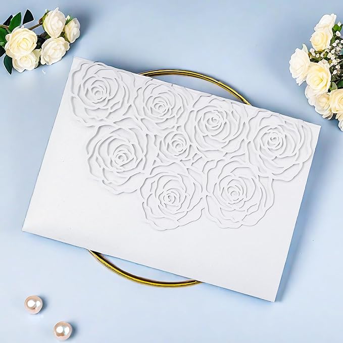 20 Pcs Laser Cut Wedding Invitations Card Pocket with Envelope for Birthday Party Baby or Bride Shower Invite suitable for 5 * 7 Inches Insert Paper (White)