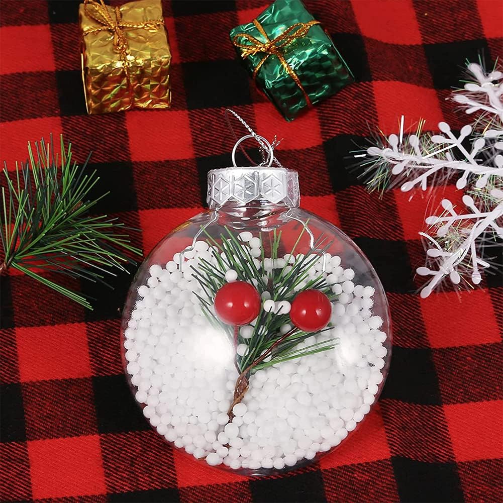 20 Pcs Clear Plastic Fillable Ornament Balls, Removable Top Clear Hanging Ornaments Ball, DIY Plastic Ornaments Round Balls, Perfect for Decoration On Christmas Trees, Wedding, Party (60 mm)