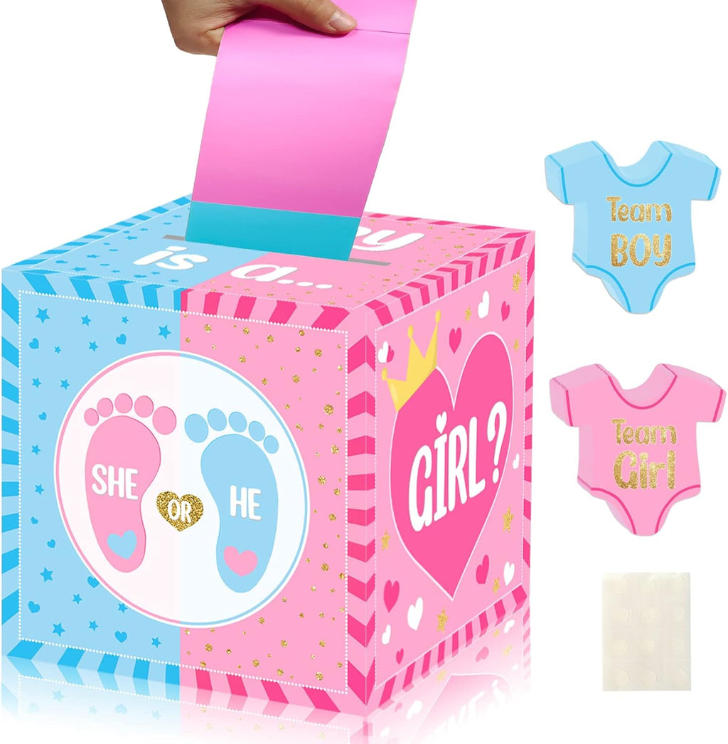 hongpar Baby Gender Reveal Pull Out Game , Voting Box with 60 Ballot Cards, Boy or Girl, Party Supplies,Pink and Blue