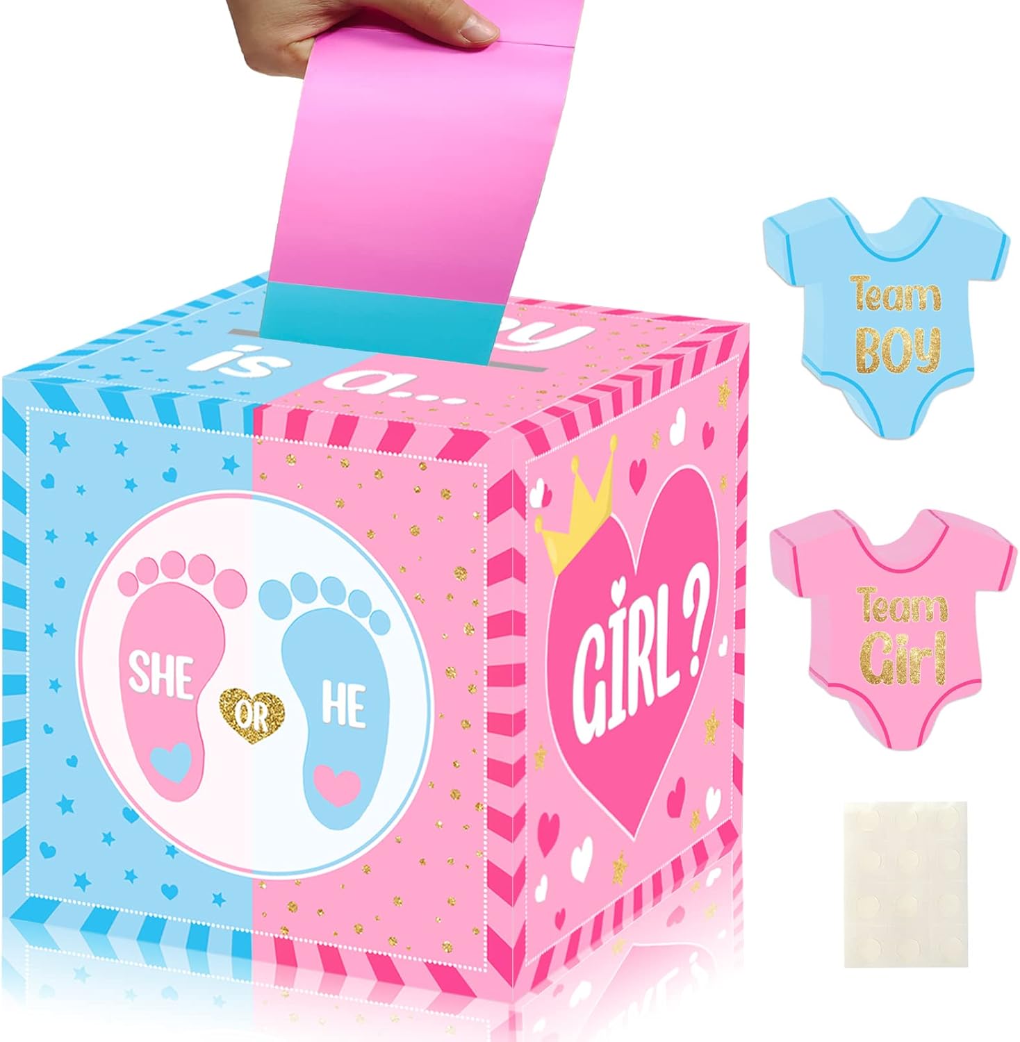 hongpar Baby Gender Reveal Pull Out Game , Voting Box with 60 Ballot Cards, Boy or Girl, Party Supplies,Pink and Blue