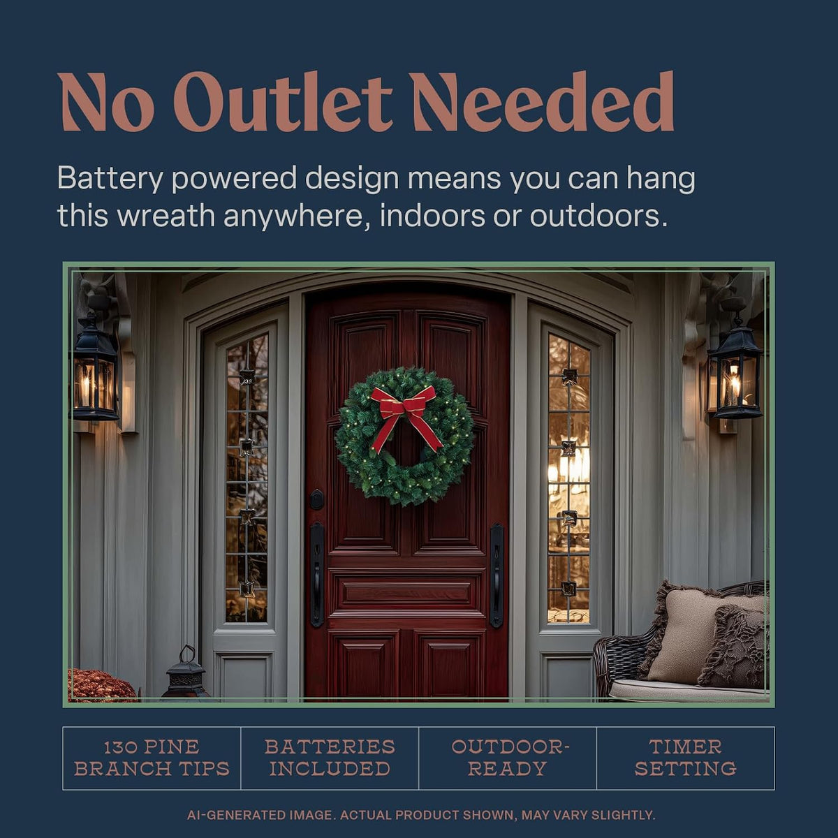 flexible flyer battery operated wreath for front door., side view
