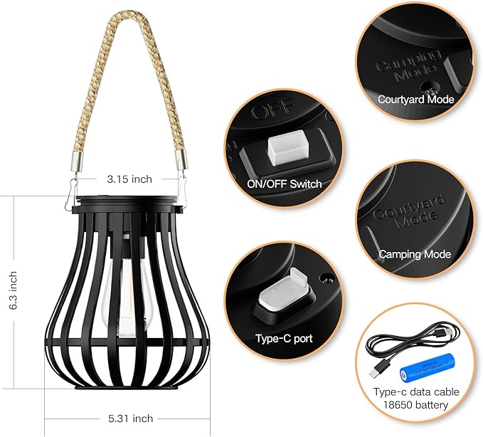 Solar Lanterns Outdoor Waterproof - Hanging Solar Lights for Outside, Halloween Yard Decorative, Classic High Brightness Garden Lanterns Lamp for Patio Table Pathway Decor, Pack 2