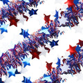 4th of July Red White Blue Star Tinsel Garland - 33 Ft Memorial Day Patriotic Decoration Independence Day Metallic Tree Fine Filament Garland Glitter Tinsel Hanging Twist for Veterans Day Decor