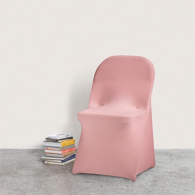 Peomeise Stretch Spandex Folding Chair Cover for Wedding Party Dining Banquet Event (Dusty Pink,12pcs)