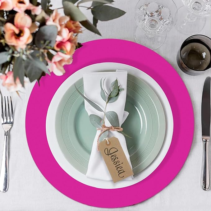 50 Pieces Hot Pink Paper Place Mats Round Disposable Table Mats Decorative Placemats for Wedding Bridal Shower Hot Pink Birthday Party Dining Decor