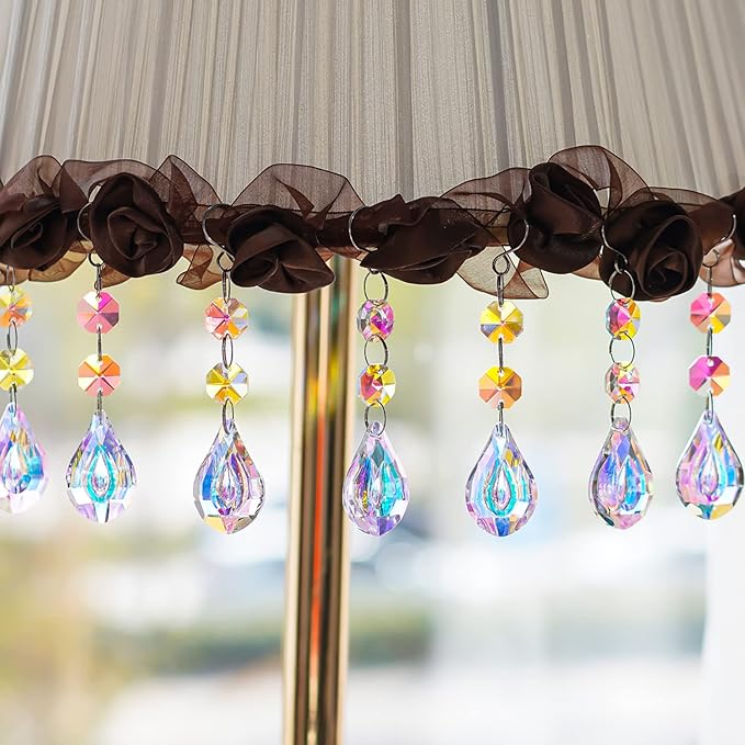 20pcs Colorful Crystals Suncatcher for Chandeliers with Hooks,38mm Chandelier Crystals Replacement,Hanging Prisms for Windows,Wedding,Christmas Tree Decoration