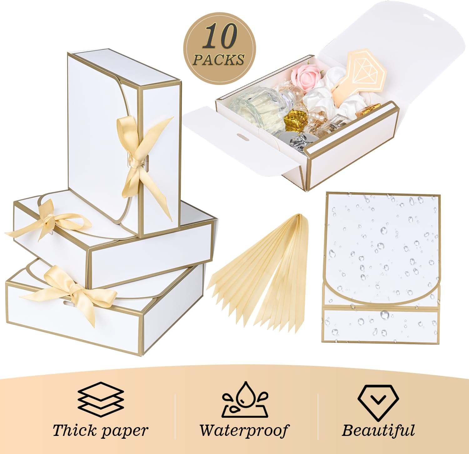 WLUSEAXI 10Pack Small Gift Boxes, 6.5''x6.5''x2'' White Gift Boxes with Ribbon, Small Boxes for Gifts Birthday Wedding Party Valentine's Day Mother's Day